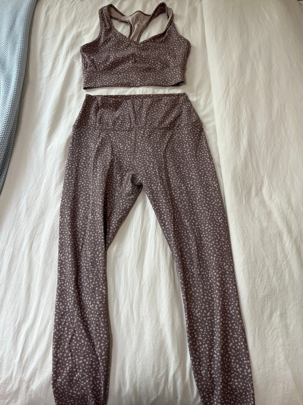 RBX Brown Printed High-Waist Leggings with Matching Sports Bra
